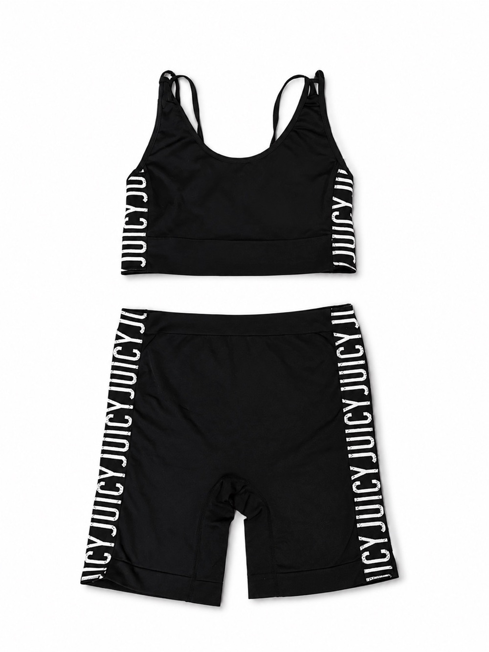 Juicy Couture Black Sports Bra & Bike Shorts Set with White Side Logo